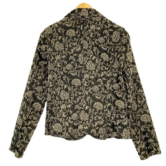 Axcess Liz Claiborne Blazer Jacket Womens 12 Stretch Woven Black Beige Floral - Picture 2 of 11